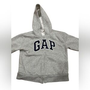 GAP Light Gray Kids Full-Zip Hoodie with Navy Logo